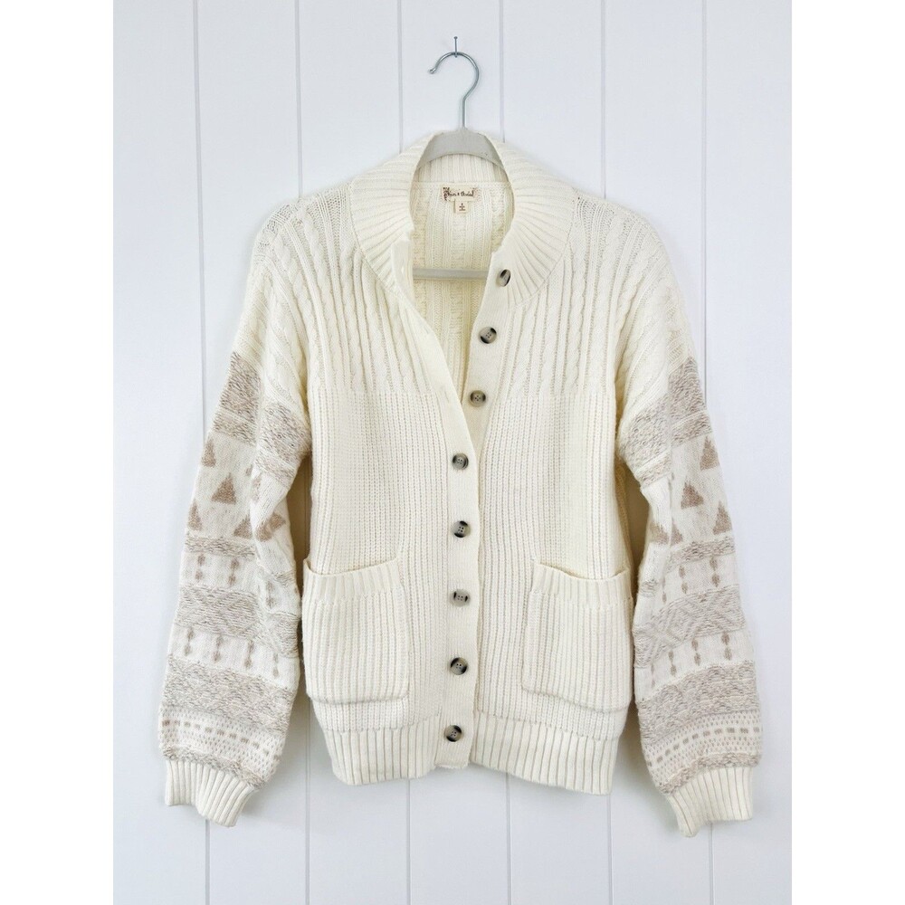 Hem & Thread Ivory Super Soft Knitted Aztec Cardigan Boho Southwestern Sweater S